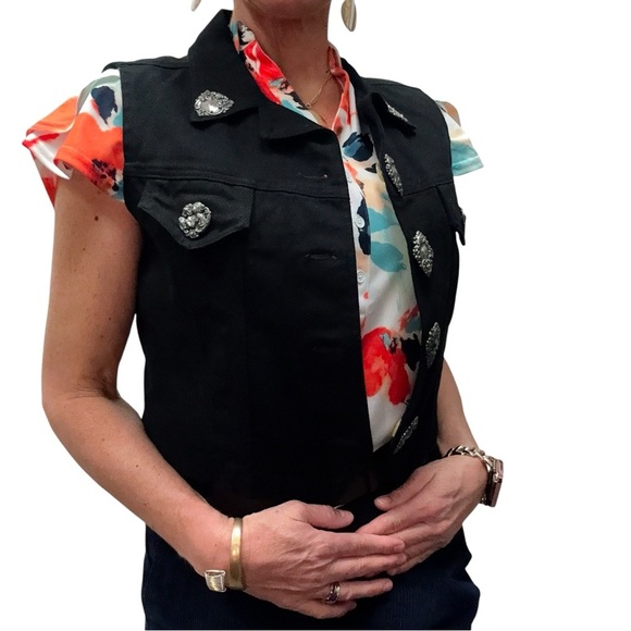 Vintage Watch LA Black Denim Festival Western Biker Y2K Vest with Silver Accents - Picture 7 of 14